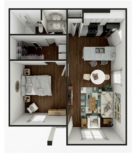 Floor plan for 1 bed, 1 bath, 710 sqft